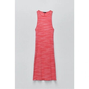 Zara pink space dye ribbed bodycon midi dress size Medium